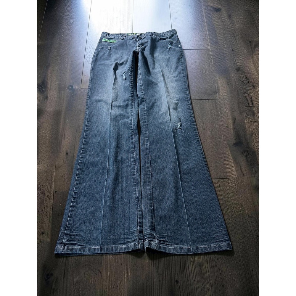 Lady Enyce Flare Jeans Womens 30 Black Distressed Y2K Hip Hop Cyber Streetwear